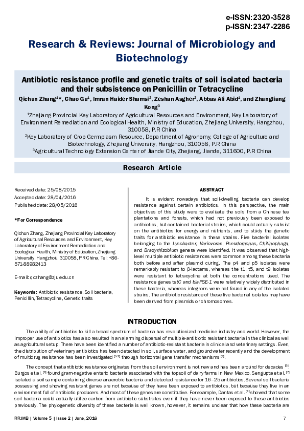 (PDF) Antibiotic resistance profile and genetic traits of soil isolated ...