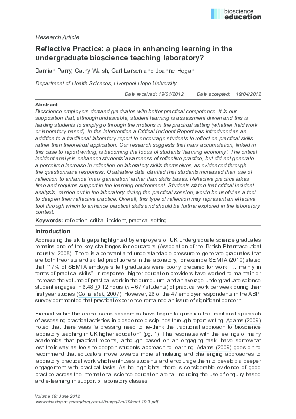 (PDF) Reflective Practice: a place in enhancing learning in the ...