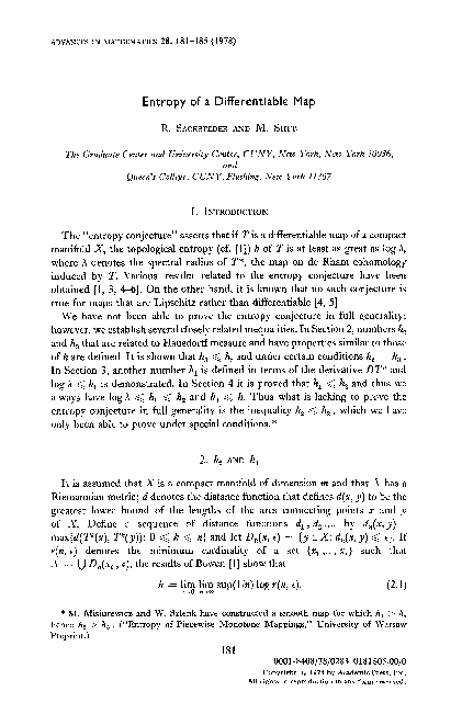 (PDF) Entropy of a differentiable map