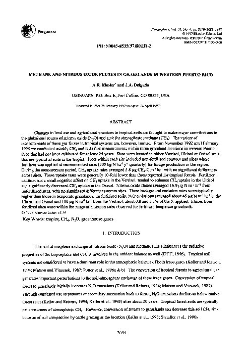 (PDF) Methane and nitrous oxide fluxes in grasslands in western Puerto Rico