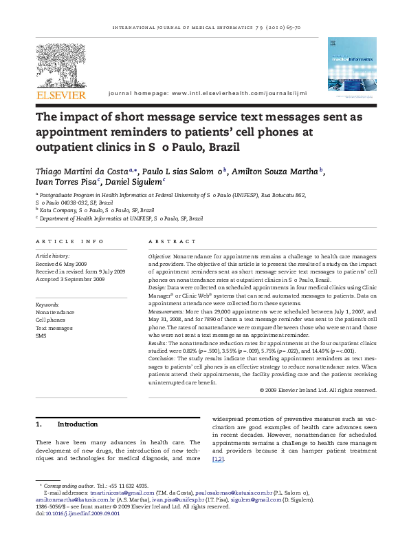 (PDF) The impact of short message service text messages sent as ...