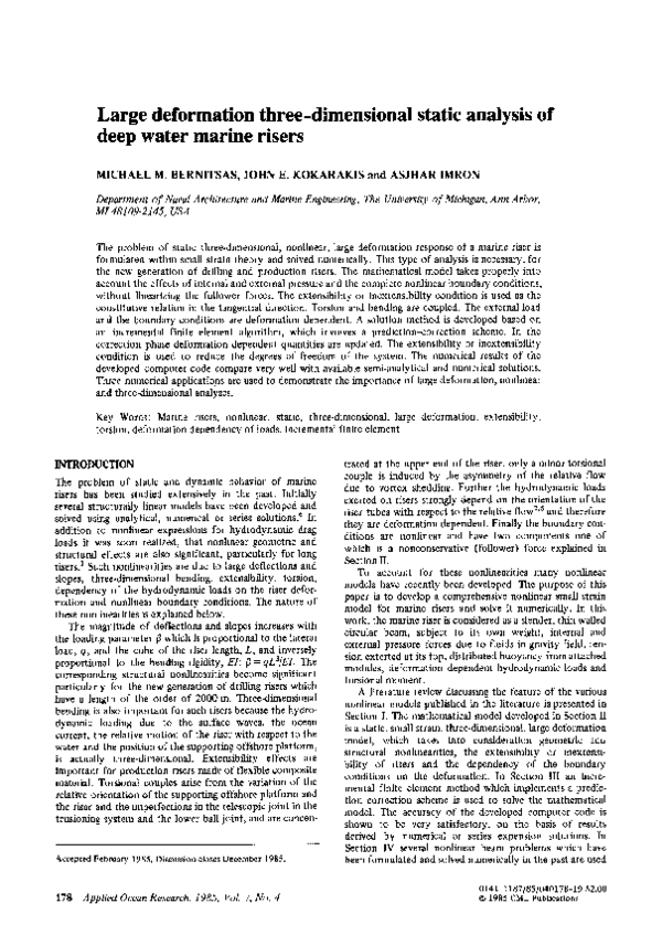(PDF) Large deformation three-dimensional static analysis of deep water ...