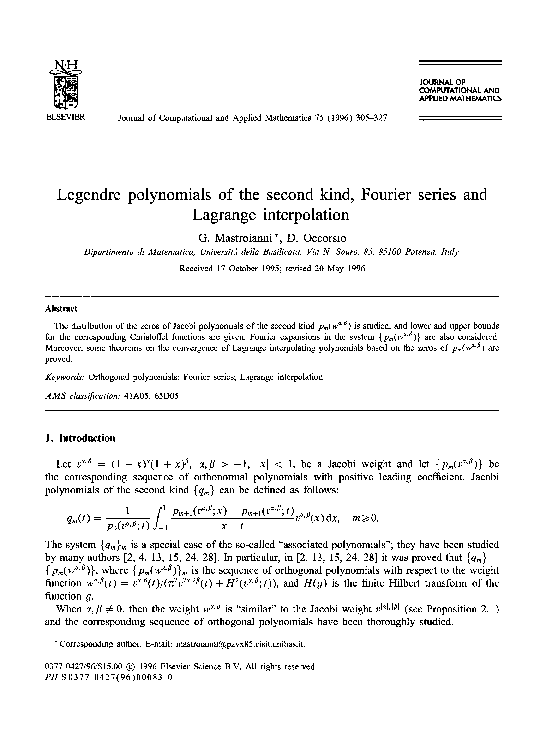PDF) Legendre polynomials of the second kind, Fourier series