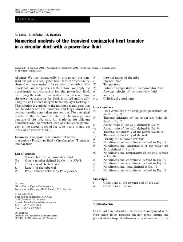 (PDF) Numerical analysis of the transient conjugated heat transfer in a ...
