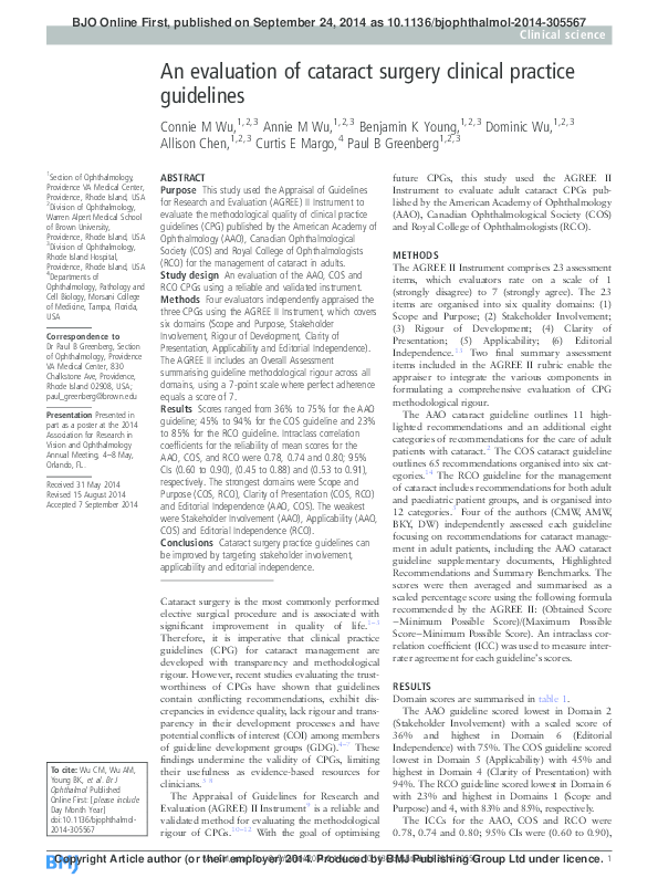 (PDF) An evaluation of cataract surgery clinical practice guidelines