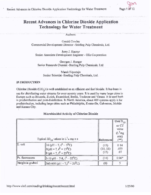 (PDF) Recent Advances in Chlorine Dioxide Application Technology for
