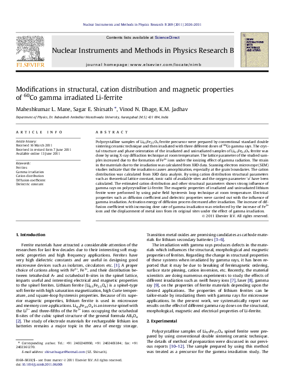 (PDF) Modifications in structural, cation distribution and