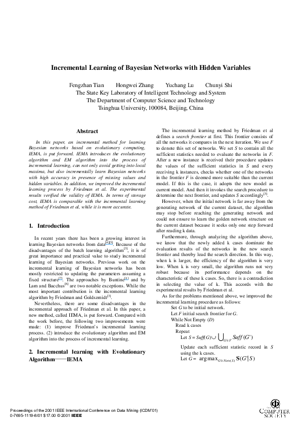 (PDF) Incremental Learning of Bayesian Networks with Hidden Variables