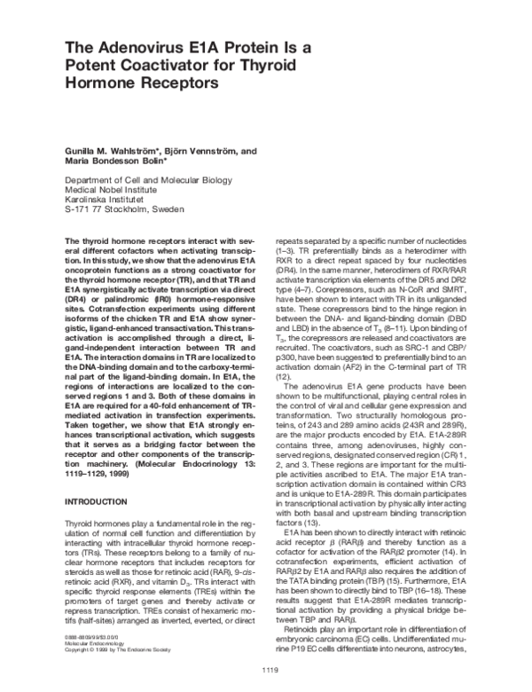 (PDF) The Adenovirus E1A Protein Is a Potent Coactivator for Thyroid ...