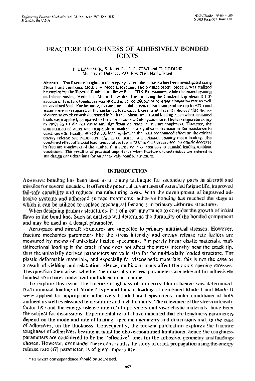 (PDF) Fracture toughness of adhesively bonded joints