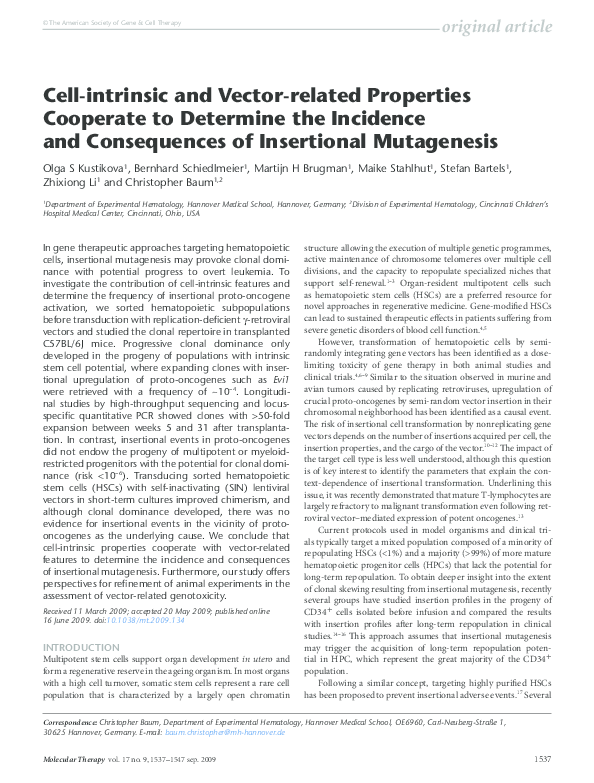 (PDF) Cell-intrinsic and Vector-related Properties Cooperate to ...