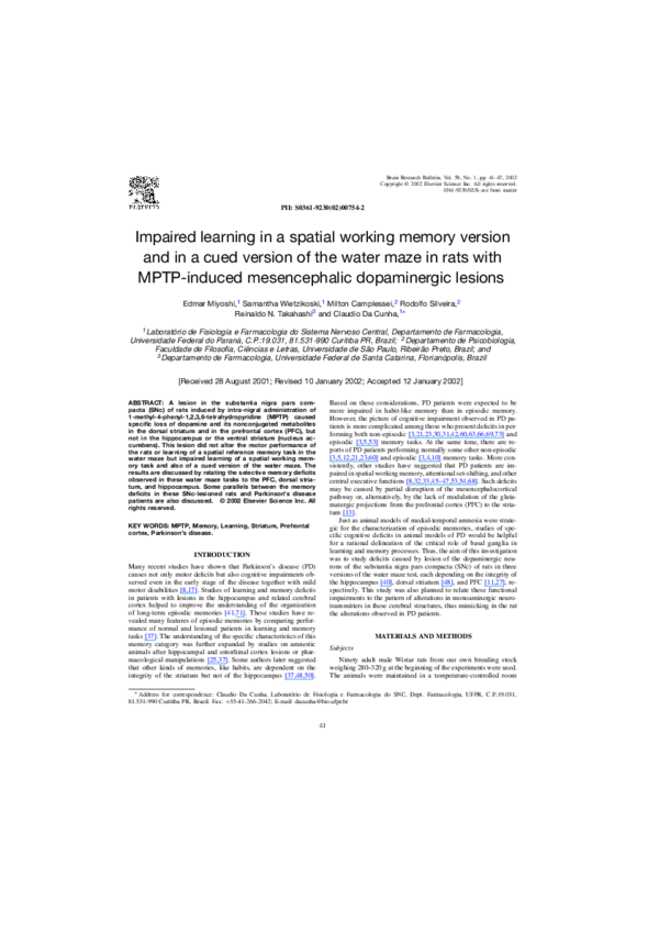 (PDF) Impaired learning in a spatial working memory version and in a ...