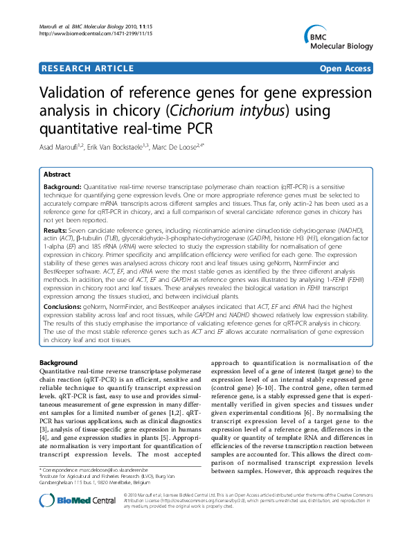 (PDF) Validation of reference genes for gene expression analysis in ...