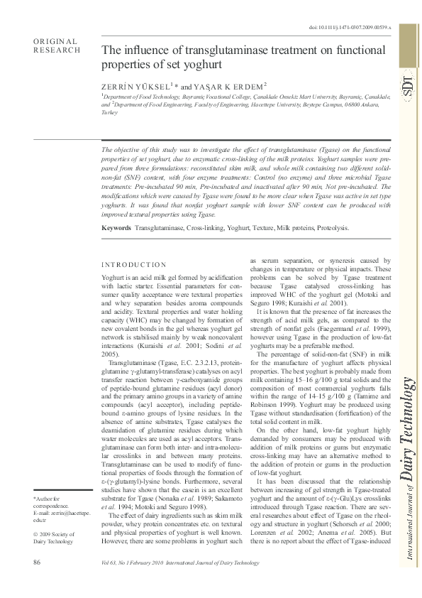 (PDF) The influence of transglutaminase treatment on functional ...