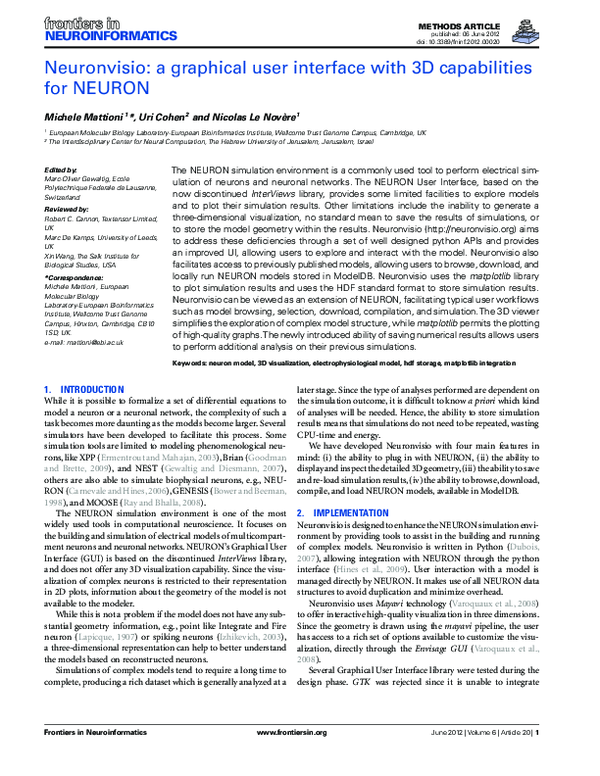 (PDF) Neuronvisio: A Graphical User Interface with 3D Capabilities for ...