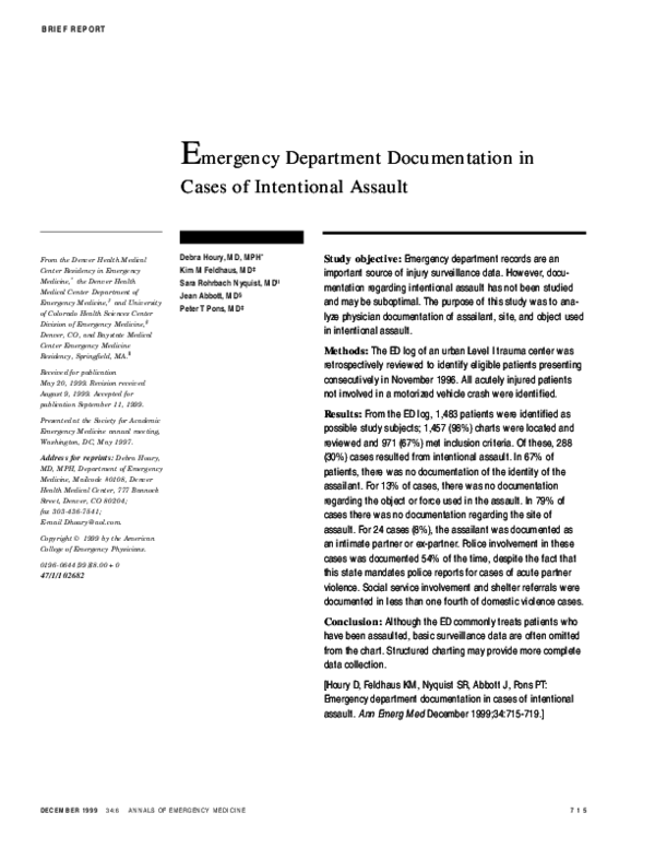 (PDF) Emergency department documentation in cases of intentional assault (PDF) Emergency department documentation in cases of intentional assault