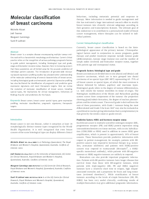 (PDF) Molecular classification of breast carcinoma