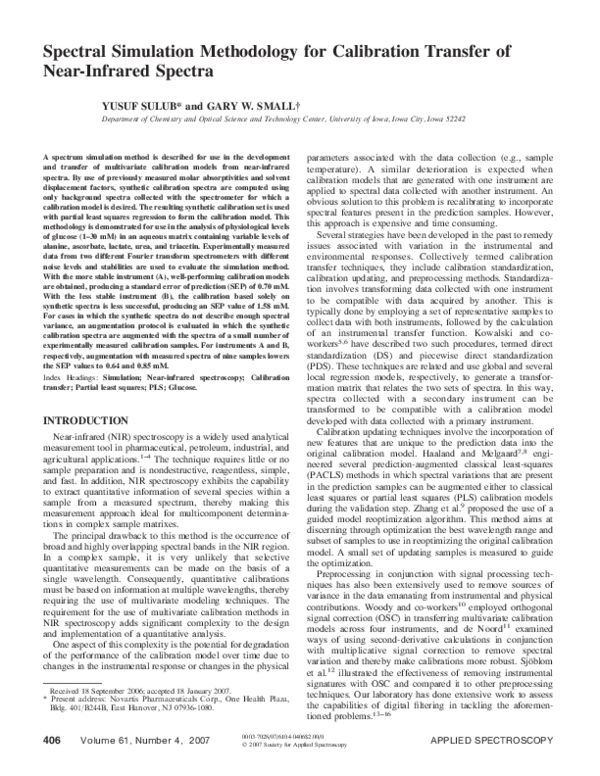 (PDF) Spectral Simulation Methodology for Calibration Transfer of Near ...