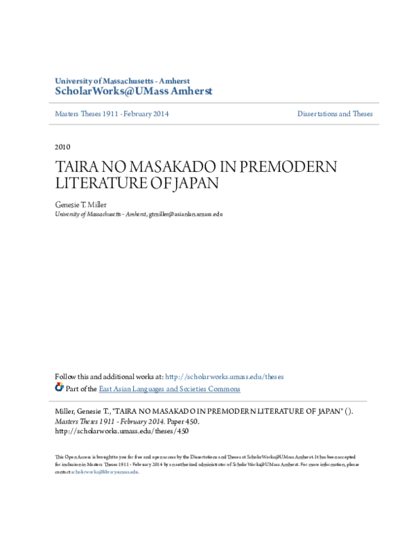TAIRA NO MASAKADO IN PREMODERN LITERATURE OF JAPAN