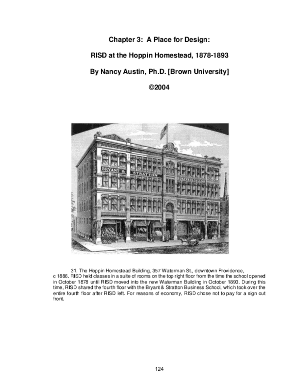 First page of “Chapter 3: A Place for Design: RISD at the Hoppin Homestead, 1878-1893”