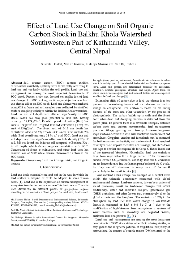 (PDF) Effect of Land Use Change on Soil Organic Carbon Stock in Balkhu ...