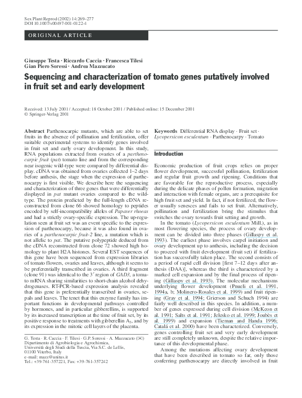 (PDF) Sequencing and characterization of tomato genes putatively ...