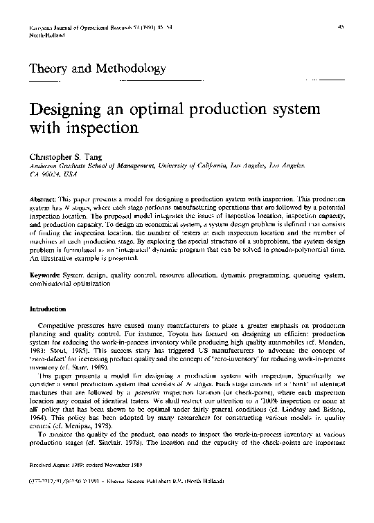 (PDF) Designing an optimal production system with inspection