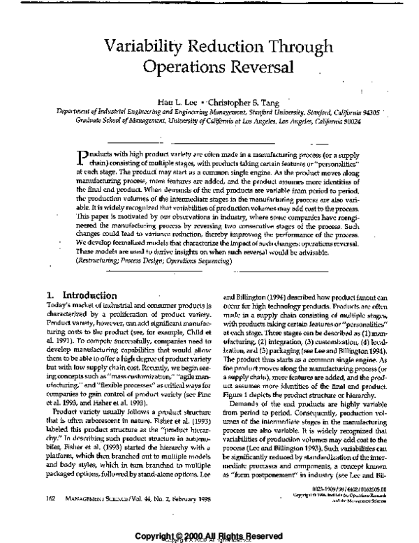 (PDF) Variability Reduction Through Operations Reversal | Christopher ...