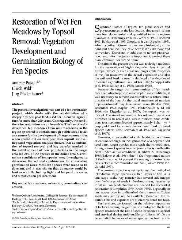 (PDF) Restoration of Wet Fen Meadows by Topsoil Removal Vegetation