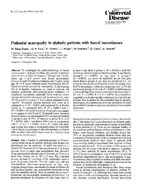 (PDF) Pudendal neuropathy in diabetic patients with faecal incontinence