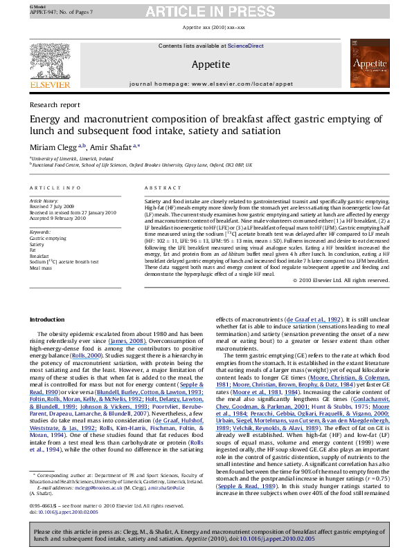 (PDF) Energy and macronutrient composition of breakfast affect gastric ...