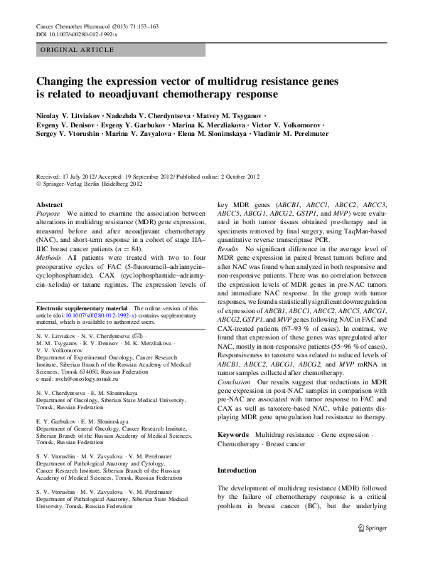 (PDF) Changing the expression vector of multidrug resistance genes is