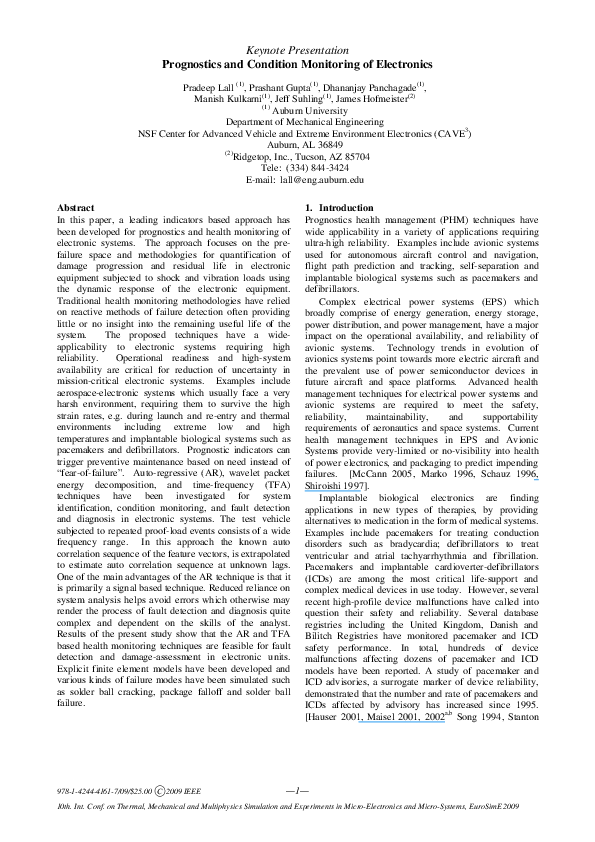 (PDF) Prognostics and condition monitoring of electronics