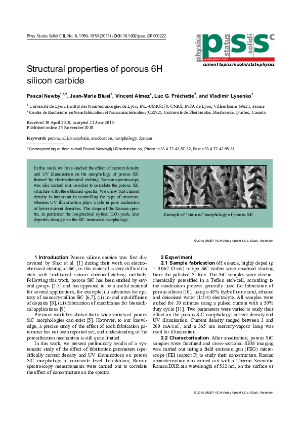 (PDF) Structural properties of porous 6H silicon carbide