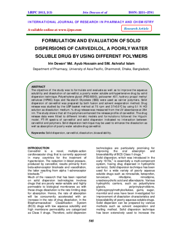 (PDF) Formulation and Evaluation of Solid Dispersions of Furosemide in ...