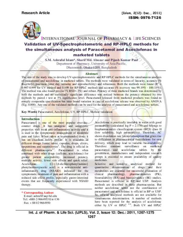 (PDF) Validation of UV-Spectrophotometric and RP-HPLC methods for the ...