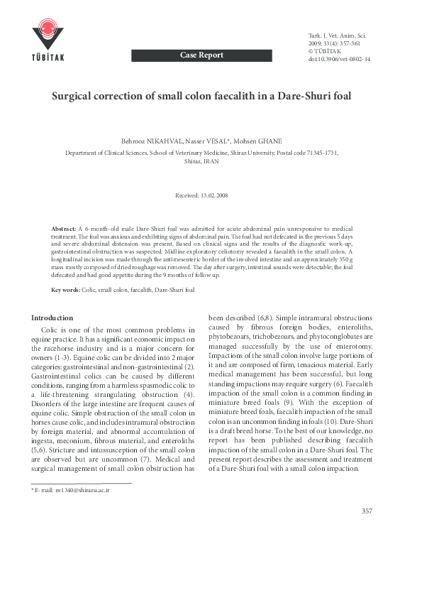 (PDF) Surgical correction of small colon faecalith in a Dare-Shuri foal