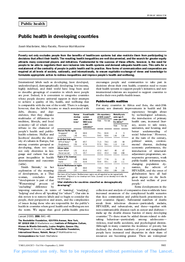(PDF) Public health in developing countries