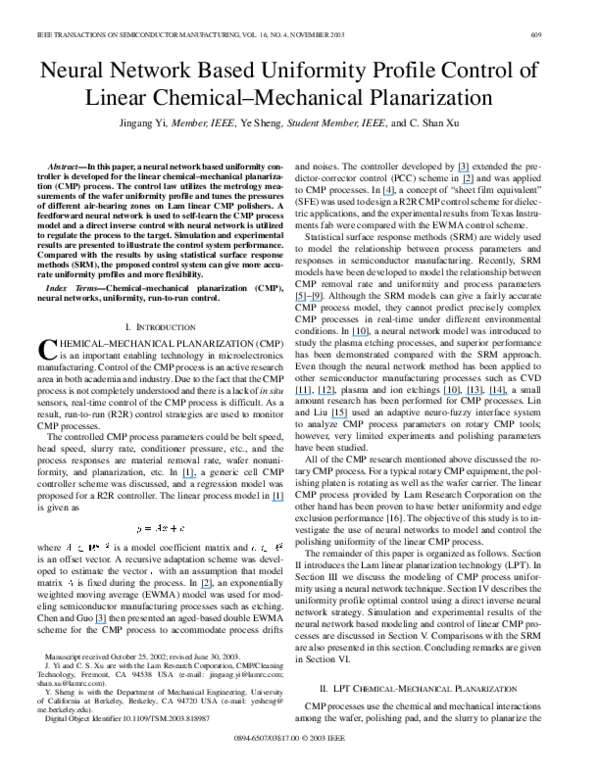 (PDF) Neural network based uniformity profile control of linear ...
