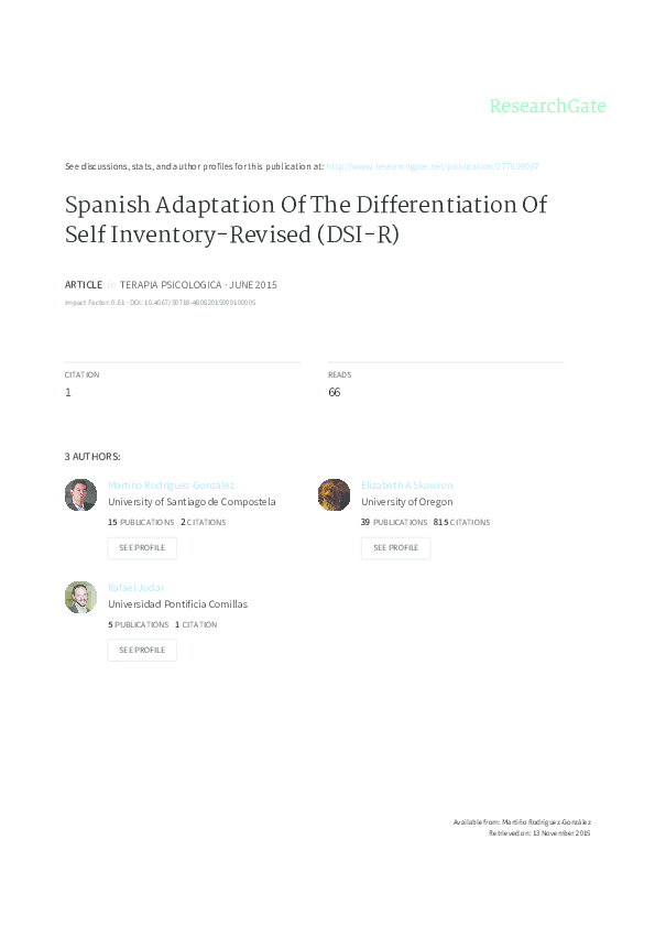 (PDF) Spanish Adaptation Of The Differentiation Of Self Inventory ...