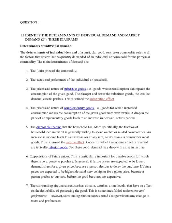 (DOC) QUESTION 1 1. IDENTIFY THE DETERMINANTS OF INDIVIDUAL DEMAND AND ...