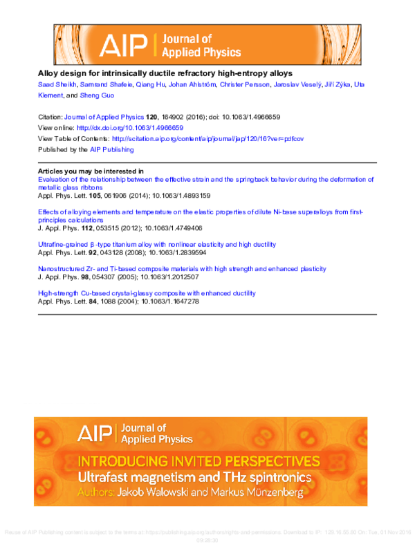 (PDF) Alloy design for intrinsically ductile refractory high-entropy alloys