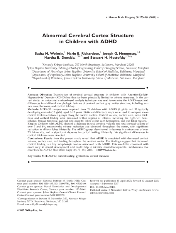 (PDF) Abnormal cerebral cortex structure in children with ADHD