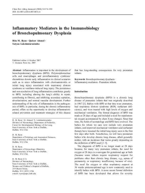 (PDF) Inflammatory Mediators in the Immunobiology of Bronchopulmonary ...