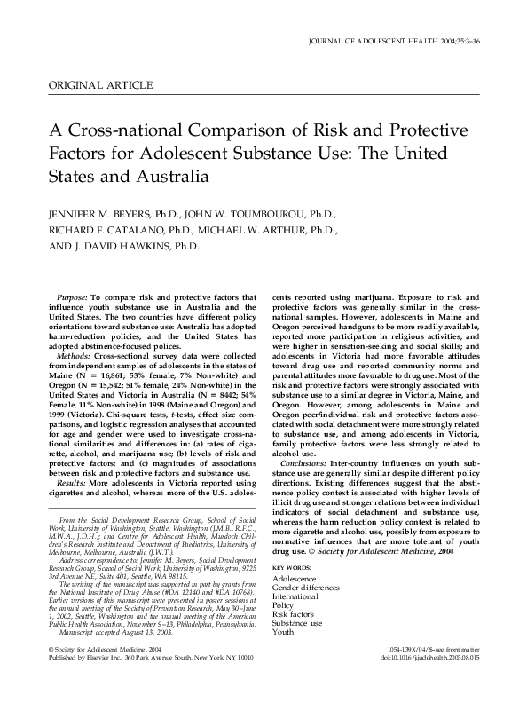 (PDF) A crossnational comparison of risk and protective factors for