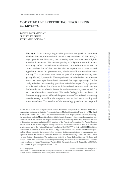 (PDF) Motivated Underreporting in Screening Interviews