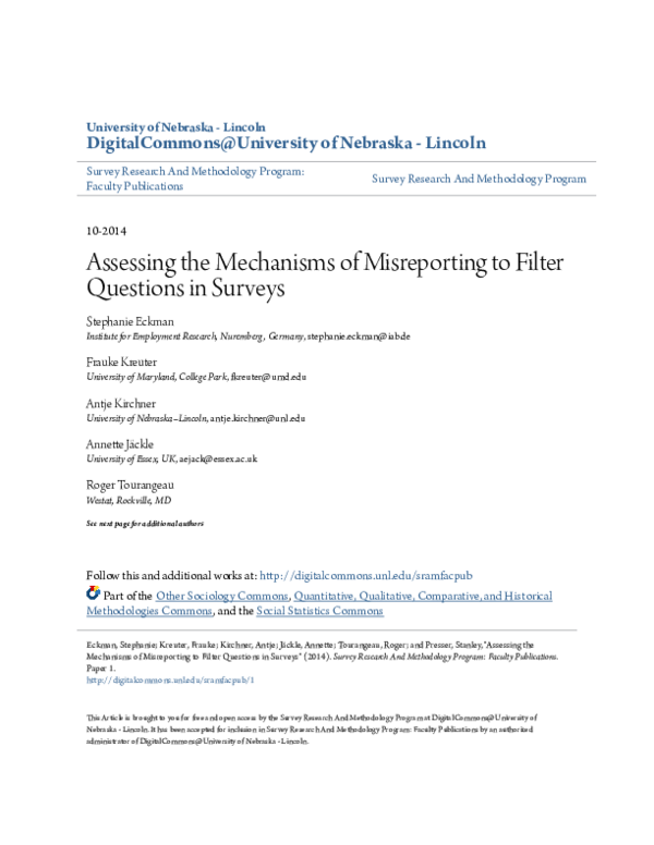 (PDF) Assessing the mechanisms of misreporting to filter questions in