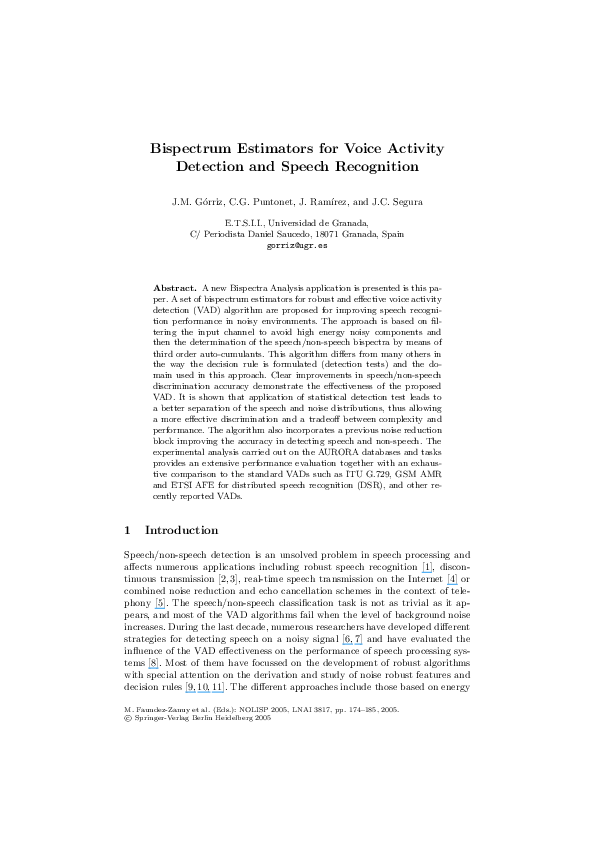 (PDF) Bispectrum Estimators for Voice Activity Detection and Speech ...