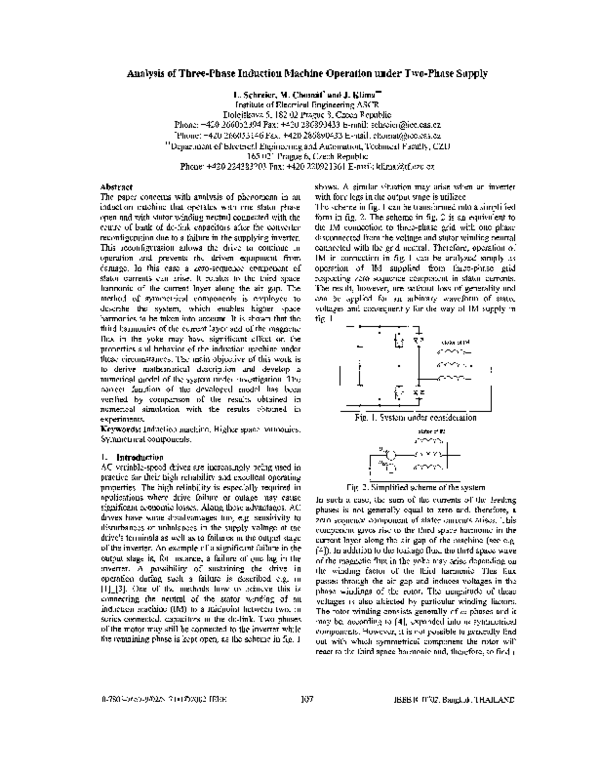 (PDF) Analysis of three-phase induction machine operation under two ...