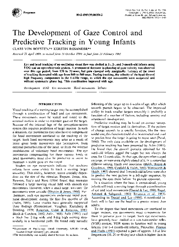 (PDF) The development of gaze control and predictive tracking in young ...